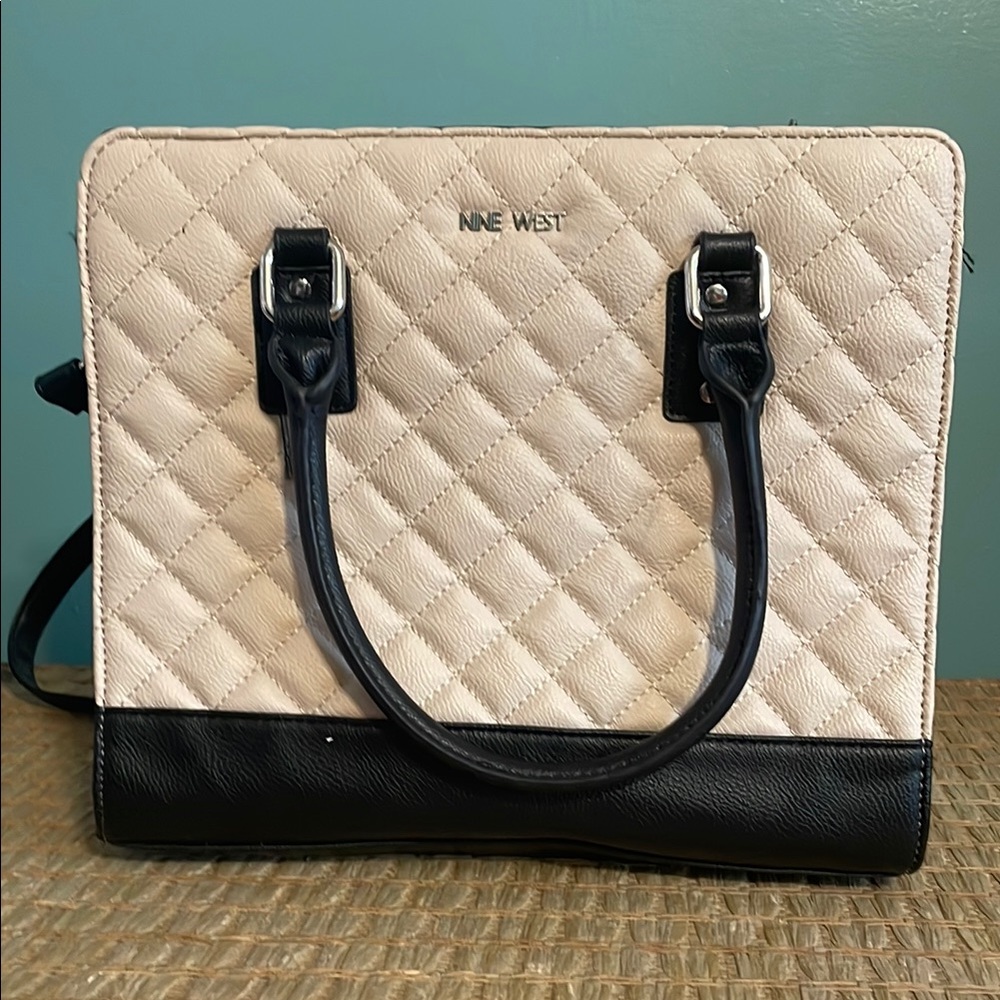 Nine West Black and Cream Quilted Tote purse
